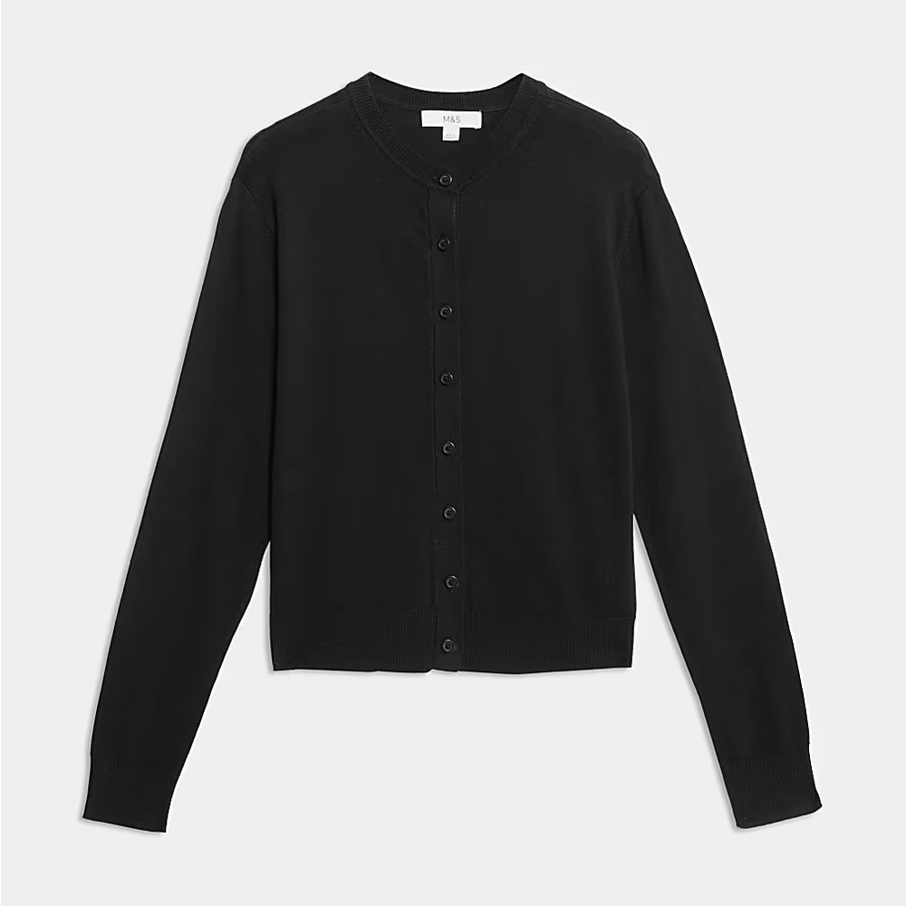 Women’s Classic Black Button-Front Cardigan Sweater m&s